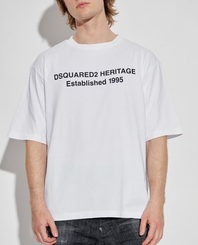  DSQUARED2 - Áo thun nam cổ tròn tay ngắn in họa tiết 