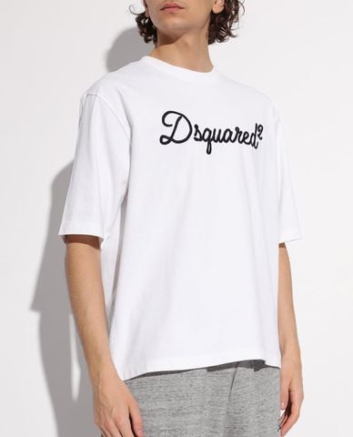  DSQUARED2 - Áo thun nam cổ tròn tay ngắn thêu logo 