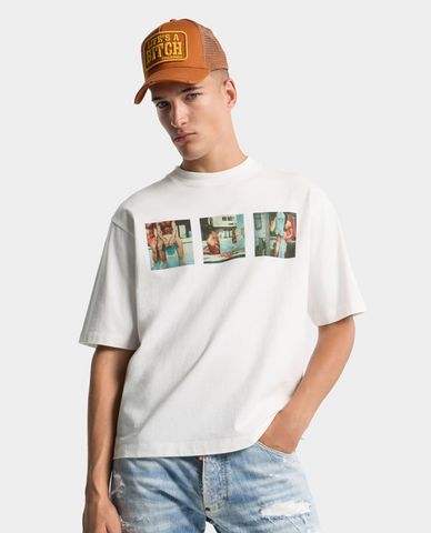  DSQUARED2 - Áo thun nam cổ tròn tay ngắn in họa tiết 