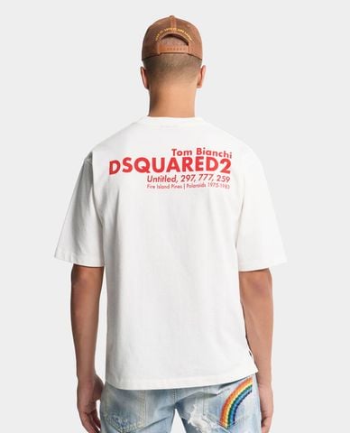  DSQUARED2 - Áo thun nam cổ tròn tay ngắn in họa tiết 