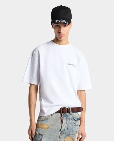  DSQUARED2 - Áo thun nam cổ tròn tay ngắn in họa tiết 