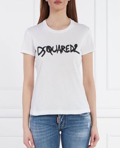  DSQUARED2 - Áo thun nữ cổ tròn tay ngắn phối logo 
