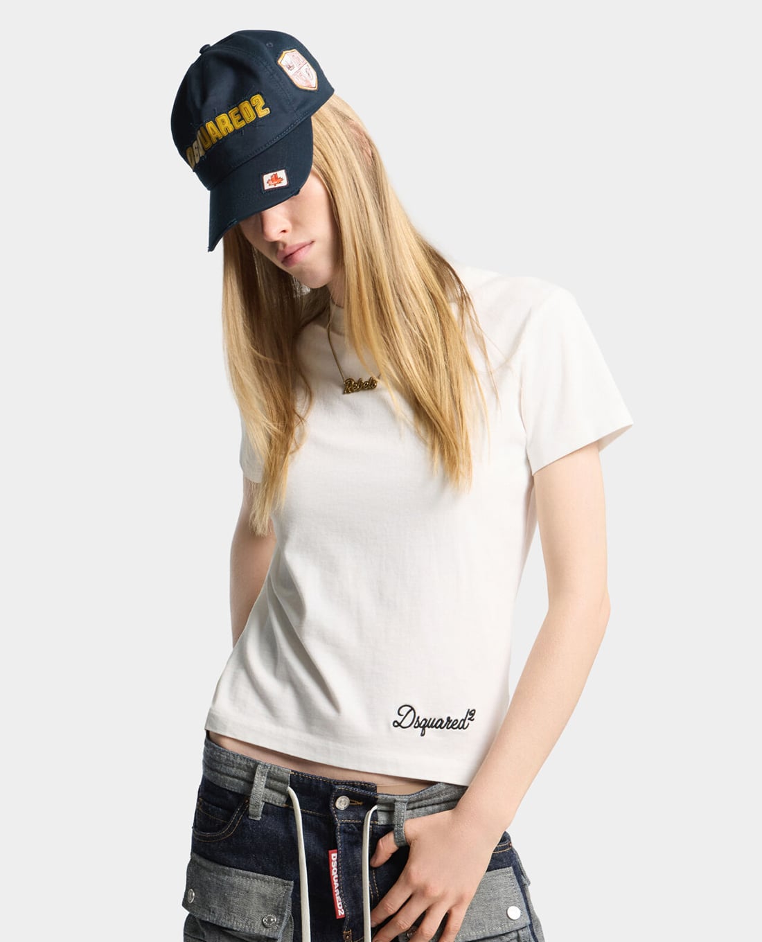 DSQUARED2 - Áo thun nữ cổ tròn tay ngắn thêu logo