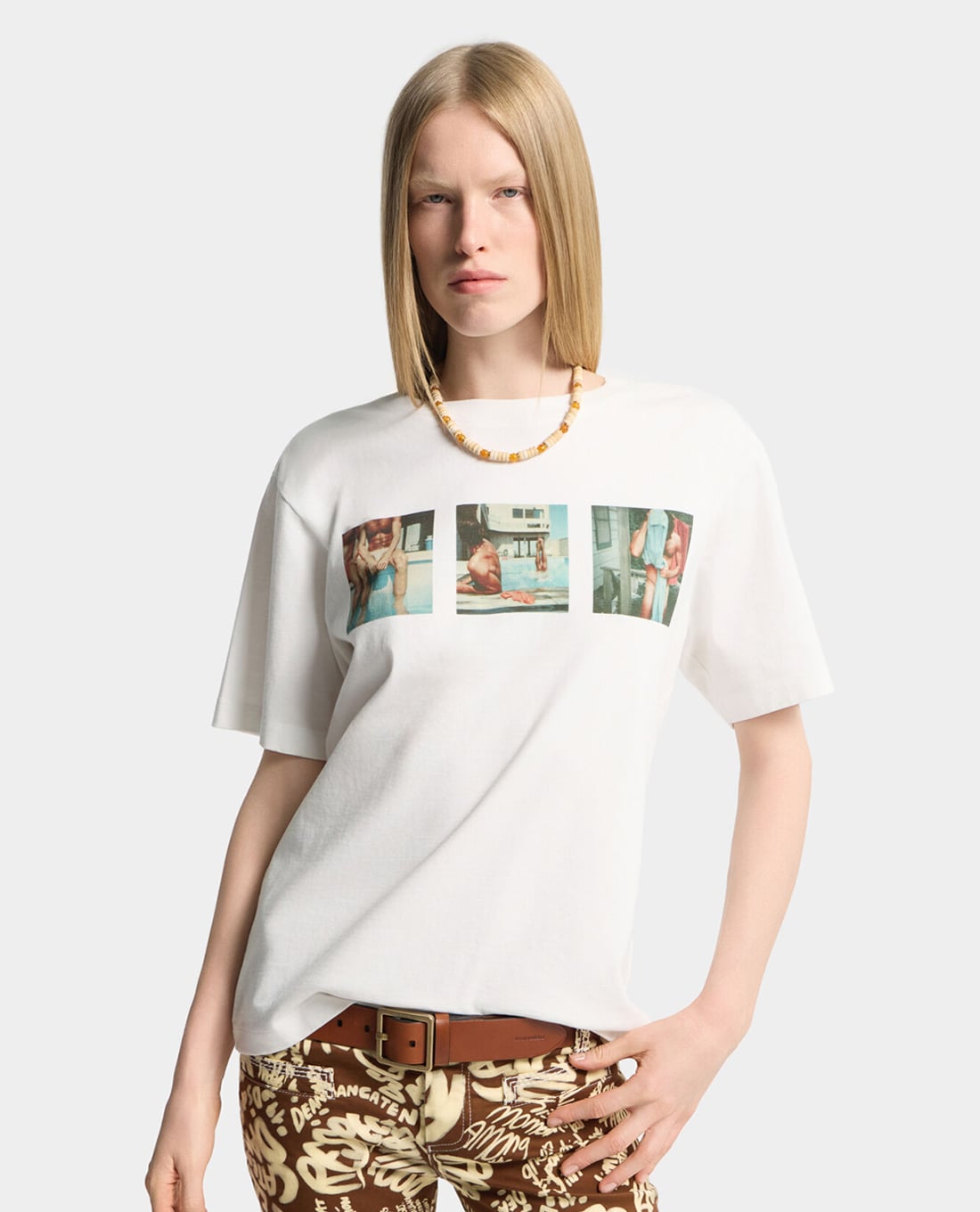 DSQUARED2 - Áo thun nữ cổ tròn tay ngắn in họa tiết