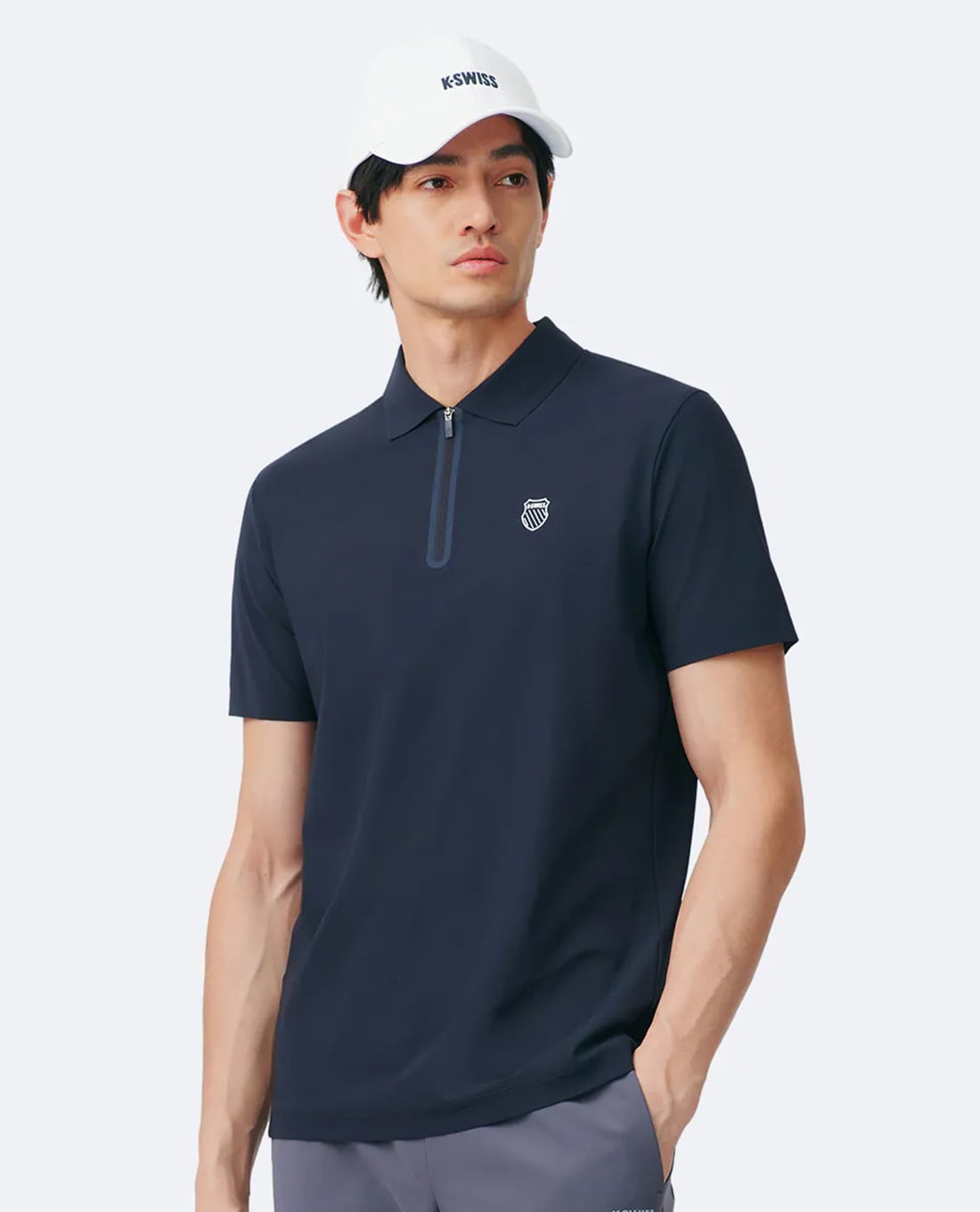 K-SWISS - Áo polo nam cổ bẻ tay ngắn phối khóa kéo