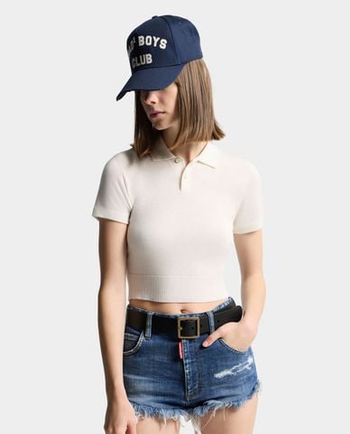  DSQUARED2 - Áo croptop nữ cổ bẻ tay ngắn phom ôm 