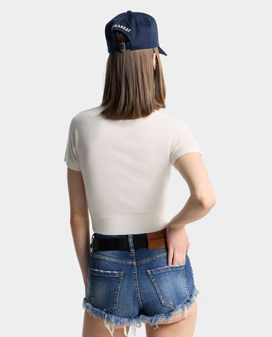  DSQUARED2 - Áo croptop nữ cổ bẻ tay ngắn phom ôm 