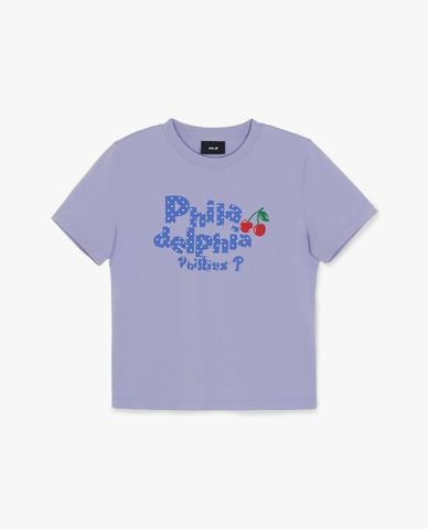  MLB - Áo croptop nữ cổ tròn tay ngắn Letter Cherry 