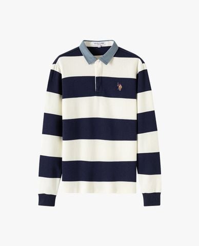  USPA - Áo polo nam tay dài thêu logo sọc ngang 