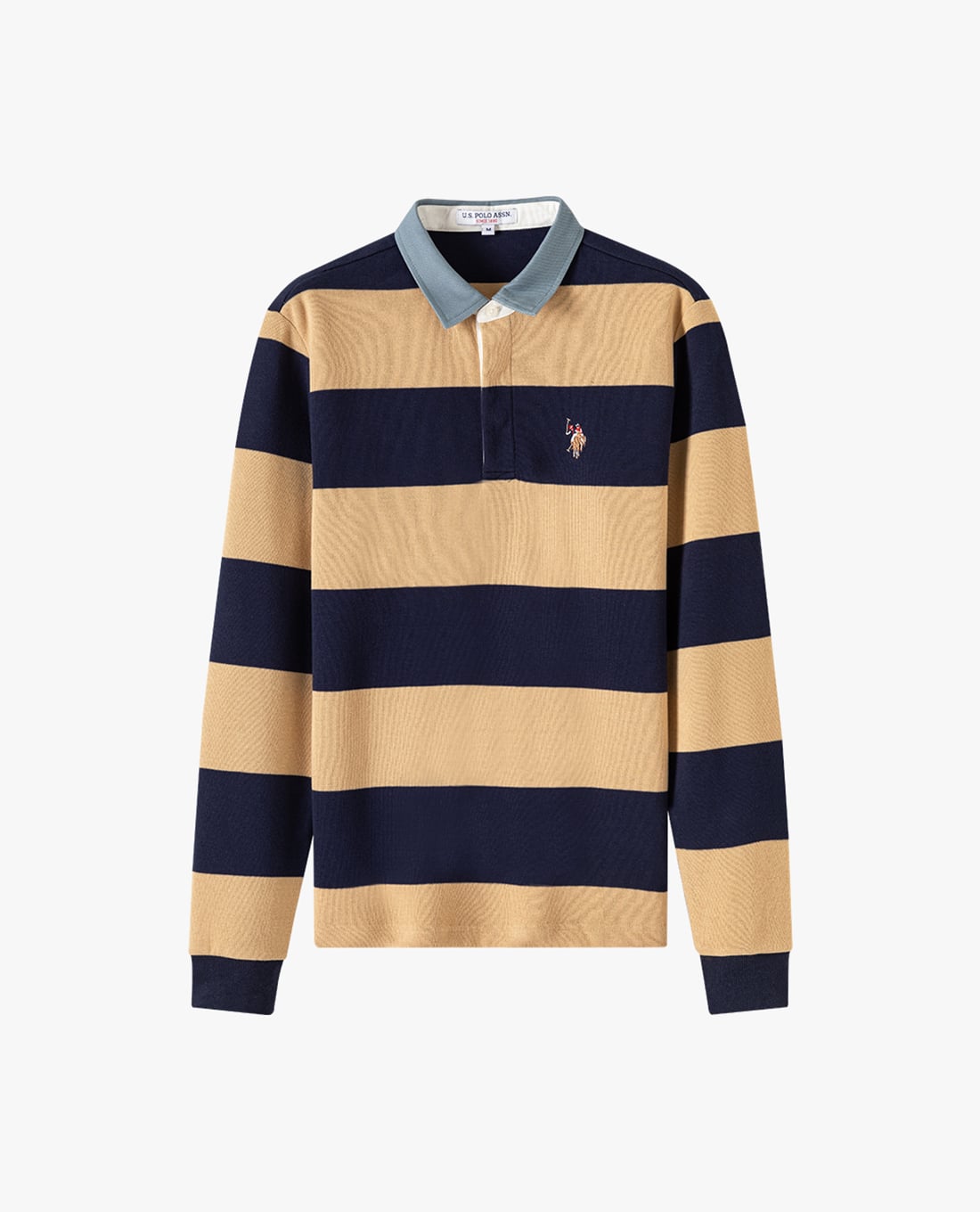 USPA - Áo polo nam tay dài thêu logo sọc ngang
