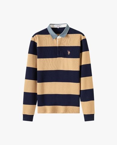  USPA - Áo polo nam tay dài thêu logo sọc ngang 