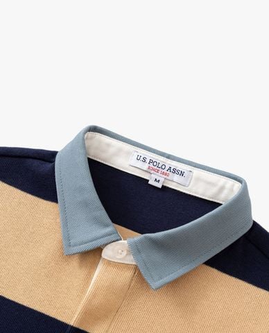  USPA - Áo polo nam tay dài thêu logo sọc ngang 