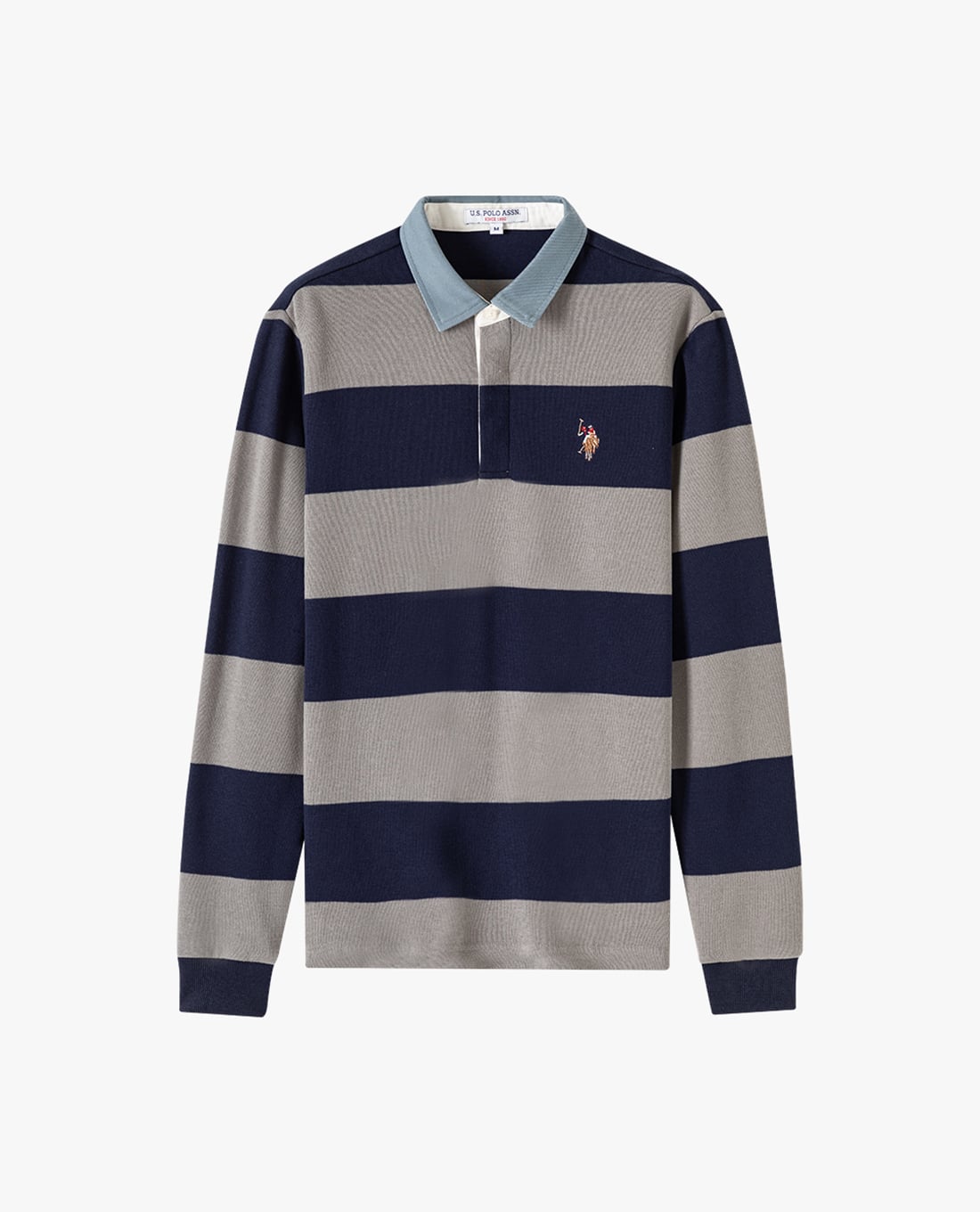 USPA - Áo polo nam tay dài thêu logo sọc ngang