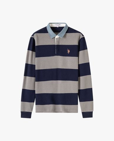  USPA - Áo polo nam tay dài thêu logo sọc ngang 