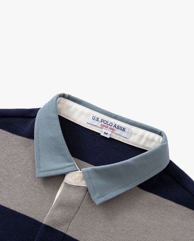  USPA - Áo polo nam tay dài thêu logo sọc ngang 