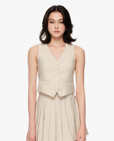  GIGI - Áo khoác gilet nữ cổ V kẻ sọc 