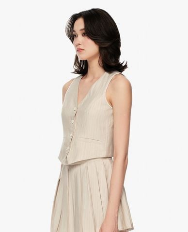  GIGI - Áo khoác gilet nữ cổ V kẻ sọc 