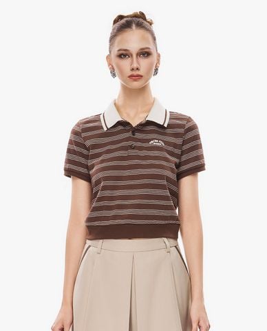  GIGI - Áo croptop nữ cổ bẻ tay ngắn kẻ sọc 