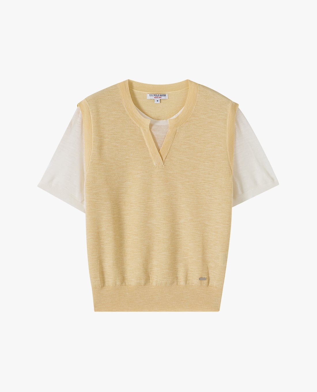 USPA - Áo dệt kim nữ cổ bẻ tay ngắn thanh lịch