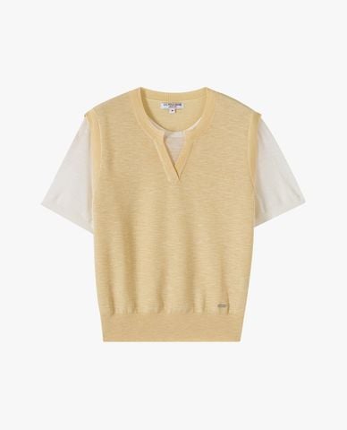  USPA - Áo dệt kim nữ cổ bẻ tay ngắn thanh lịch 