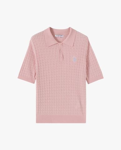  USPA - Áo dệt kim nữ cổ bẻ tay ngắn thêu logo 