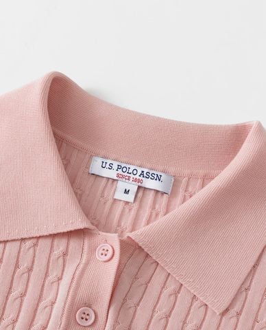  USPA - Áo dệt kim nữ cổ bẻ tay ngắn thêu logo 