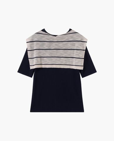  USPA - Áo dệt kim nữ cổ tròn tay ngắn phối khăn 
