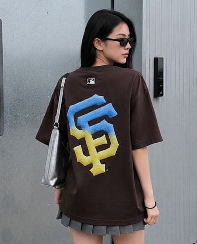  MLB - Áo thun unisex cổ tròn tay ngắn phối logo 