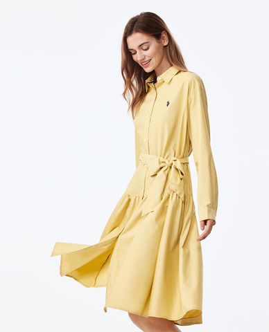  USPA -  Đầm sơ mi midi tay dài phối đai lưng 
