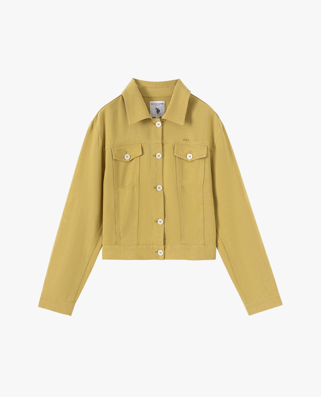 USPA - Áo khoác denim nữ cổ bẻ tay dài phom croptop