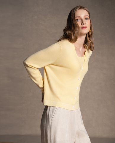  USPA - Áo khoác cardigan nữ cổ V tay dài phối viền 