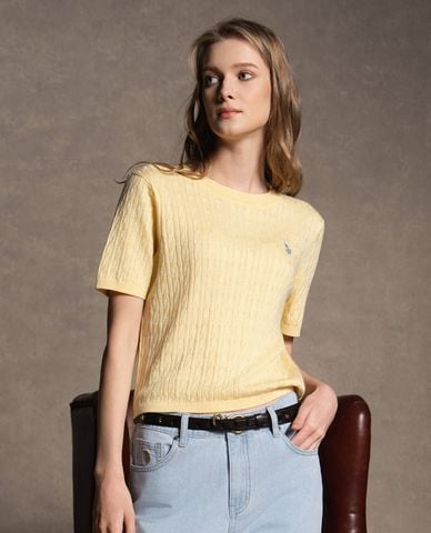  USPA - Áo dệt kim nữ cổ tròn tay ngắn thêu logo 