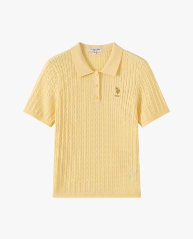  USPA - Áo dệt kim nữ cổ bẻ tay ngắn thêu logo 