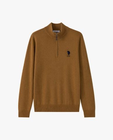 USPA - Áo dệt kim nam tay dài thêu logo khóa kéo 