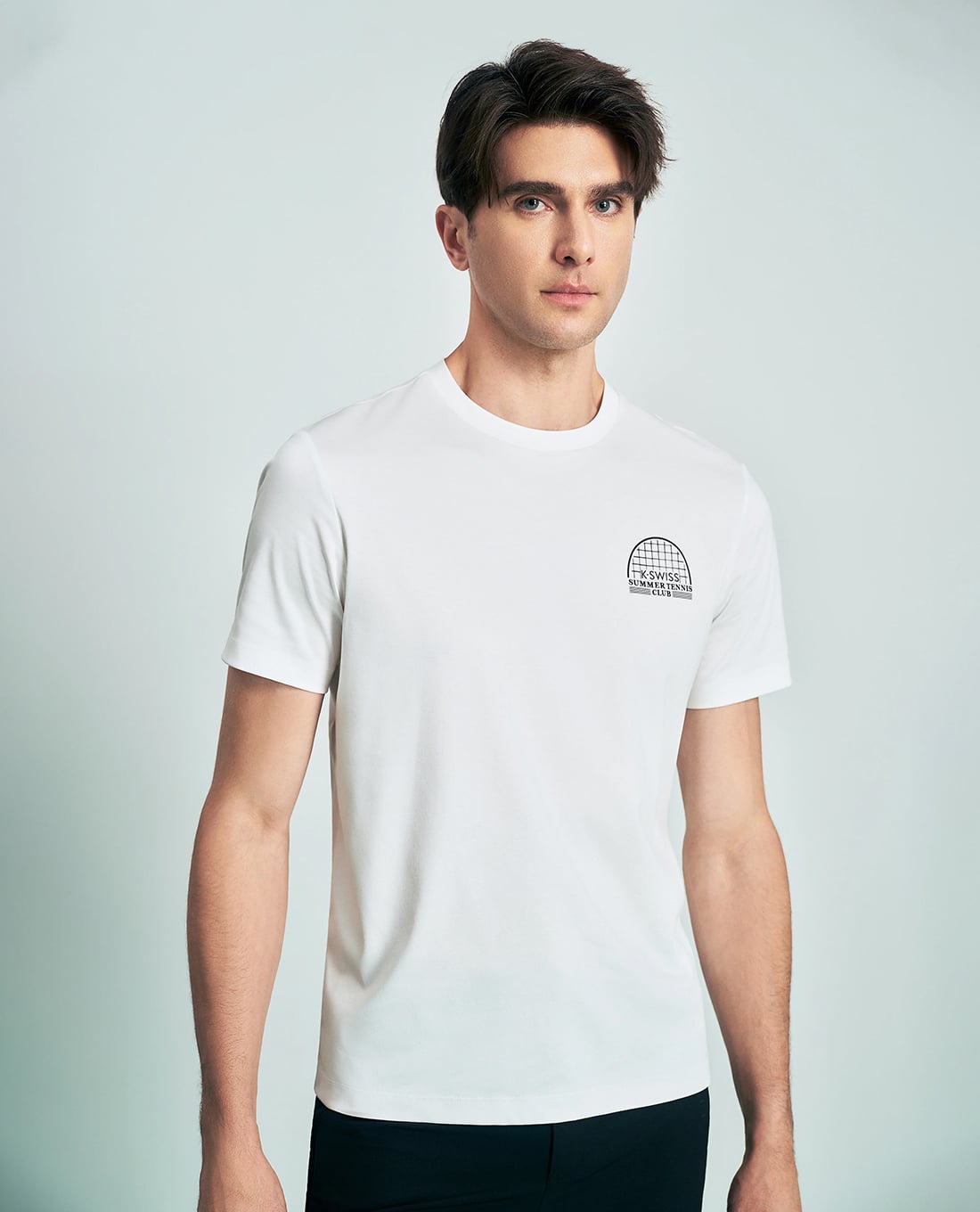K-SWISS - Áo thun nam cổ tròn tay ngắn phối logo