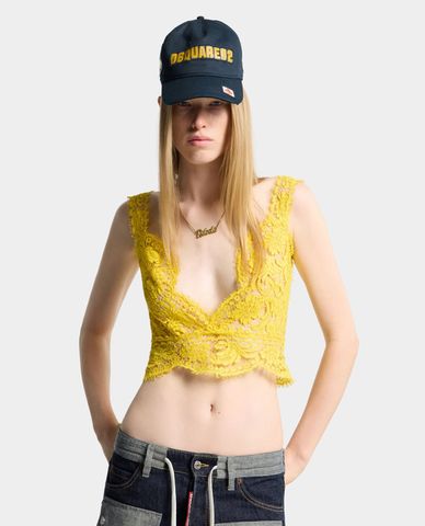  DSQUARED2 - Áo kiểu nữ cổ V phối ren phom croptop 