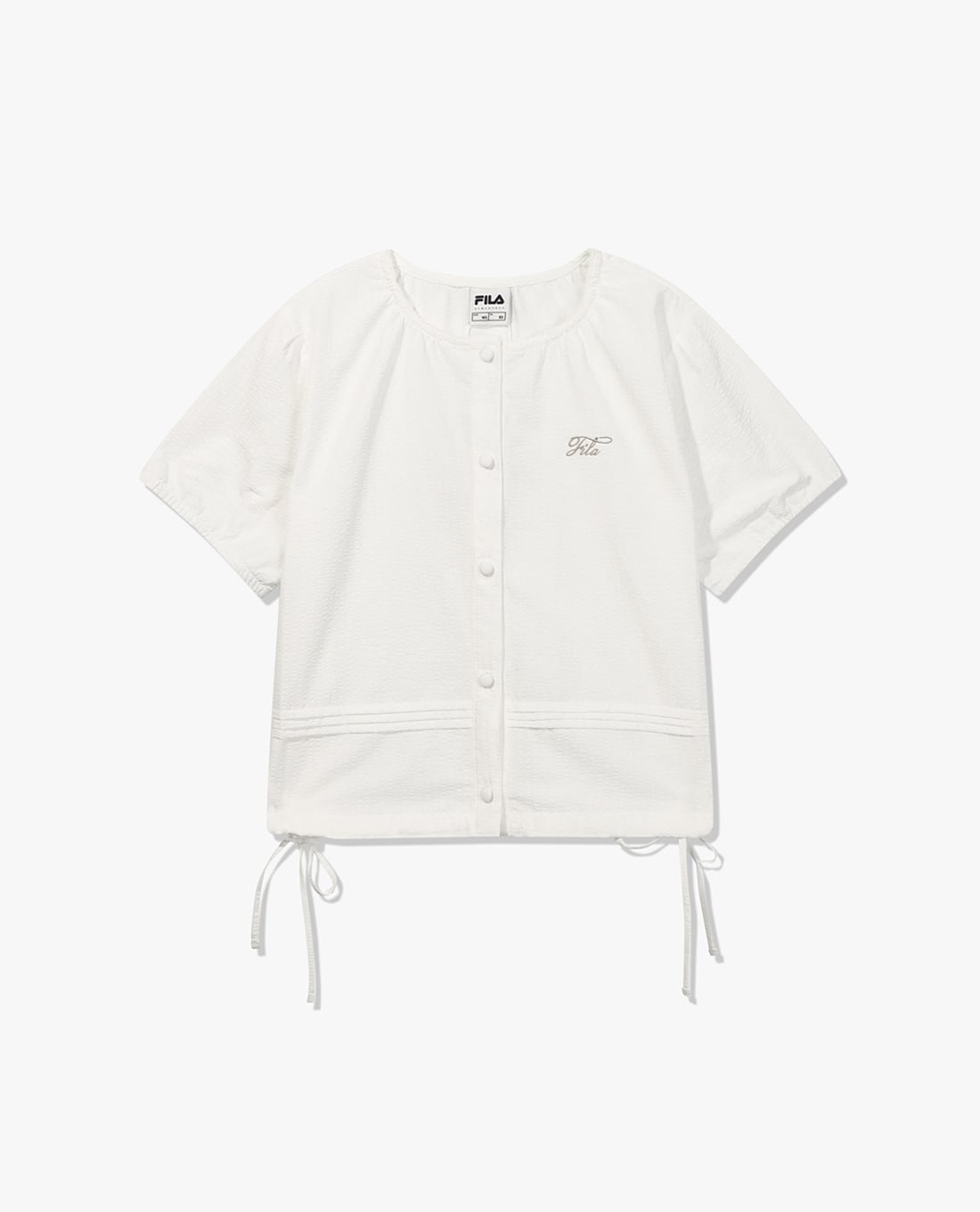 FILA - Áo kiểu nữ cổ tròn tay ngắn phối dây rút