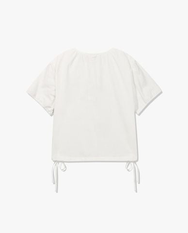 FILA - Áo kiểu nữ cổ tròn tay ngắn phối dây rút 