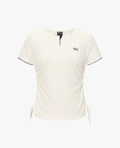  FILA - Áo thun nữ cổ tròn tay ngắn phối dây rút 