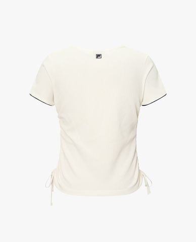  FILA - Áo thun nữ cổ tròn tay ngắn phối dây rút 