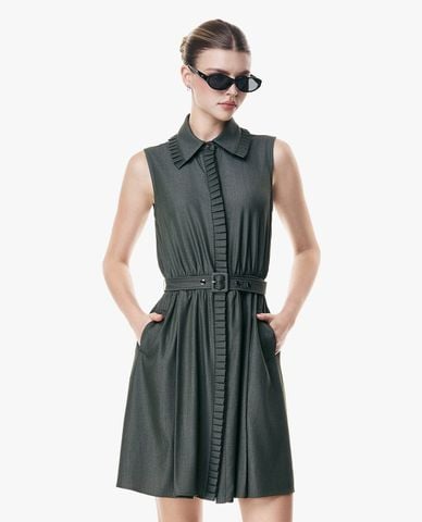  GIGI - Đầm sơ mi sát nách mini phối thắt lưng 