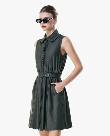  GIGI - Đầm sơ mi sát nách mini phối thắt lưng 