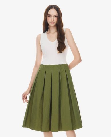  GIGI - Đầm xếp li midi cổ V sát nách 