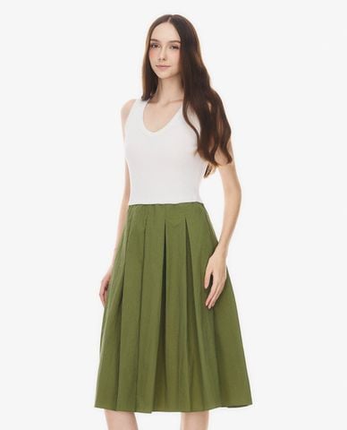  GIGI - Đầm xếp li midi cổ V sát nách 