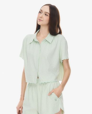 GIGI - Áo sơ mi nữ cổ bẻ tay ngắn viền gợn sóng 