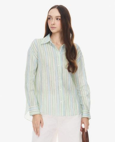  GIGI - Áo sơ mi nữ cổ bẻ tay dài kẻ sọc phom suông 