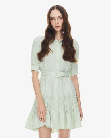  GIGI - Đầm sơ mi mini tay lửng kẻ sọc kèm đai lưng 