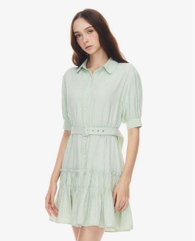  GIGI - Đầm sơ mi mini tay lửng kẻ sọc kèm đai lưng 