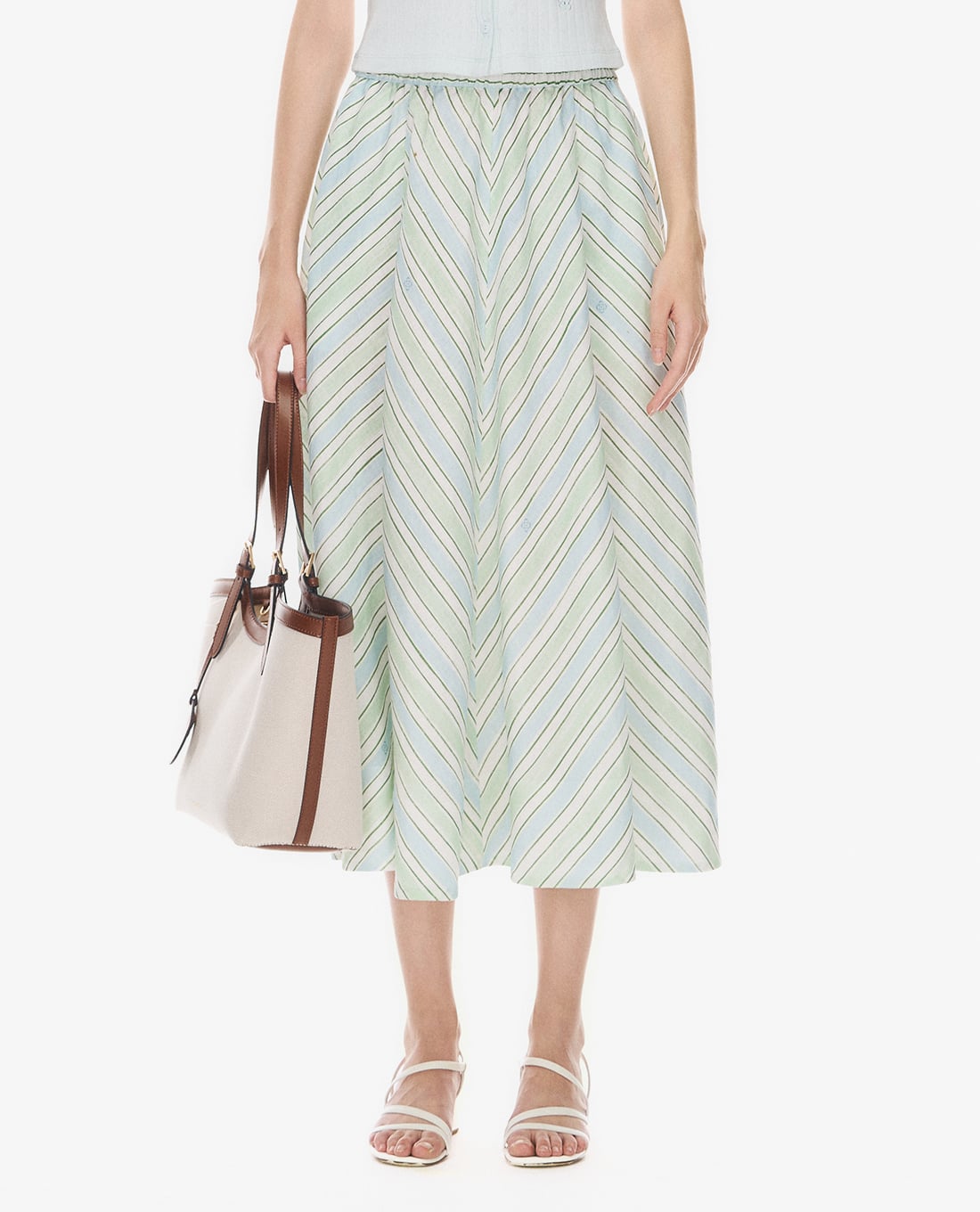 GIGI - Chân váy phom suông midi họa tiết sọc