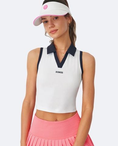  K-SWISS - Áo ba lỗ thể thao nữ cổ bẻ phom ôm 
